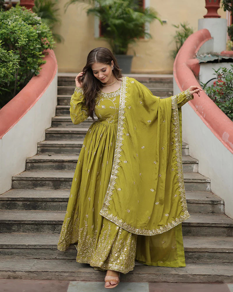 Womenline Parrot Color Designer Three Piece Sharara Suit