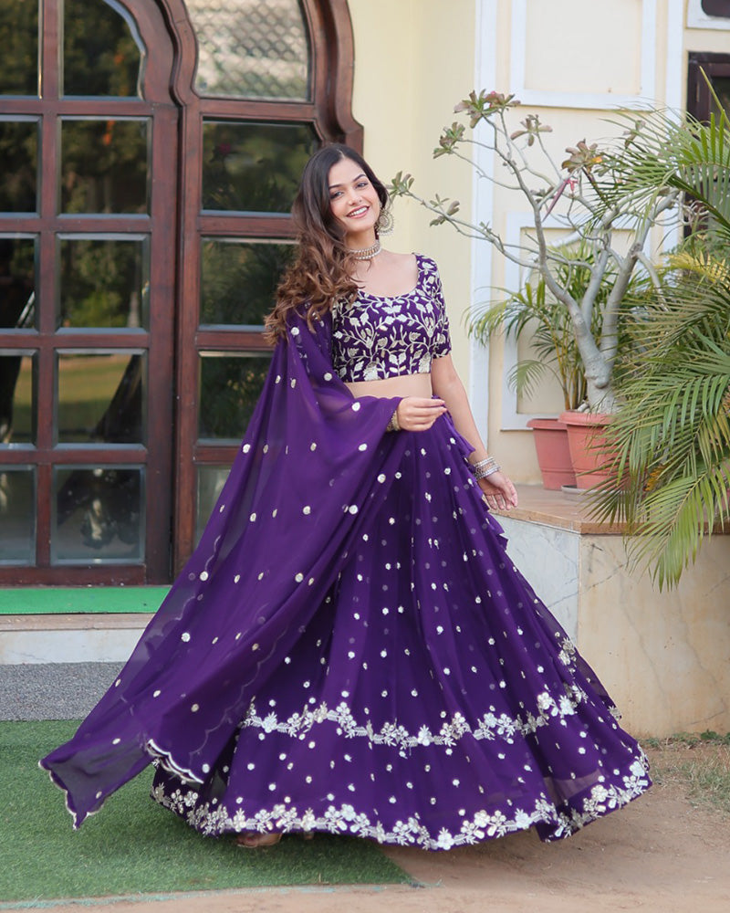 Womenline Heavy Designer Dark Purple Color Blooming Lehenga Choli