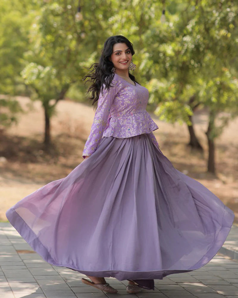 Womenline Lavender Color Vichitra Shimmer Crop Top Lehenga Choli