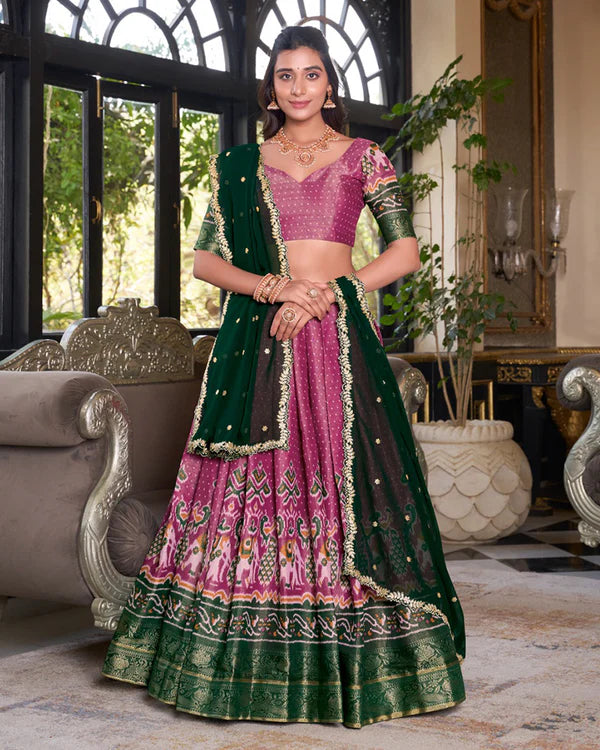 Womenline Pink Color Kanchipuram Half Saree