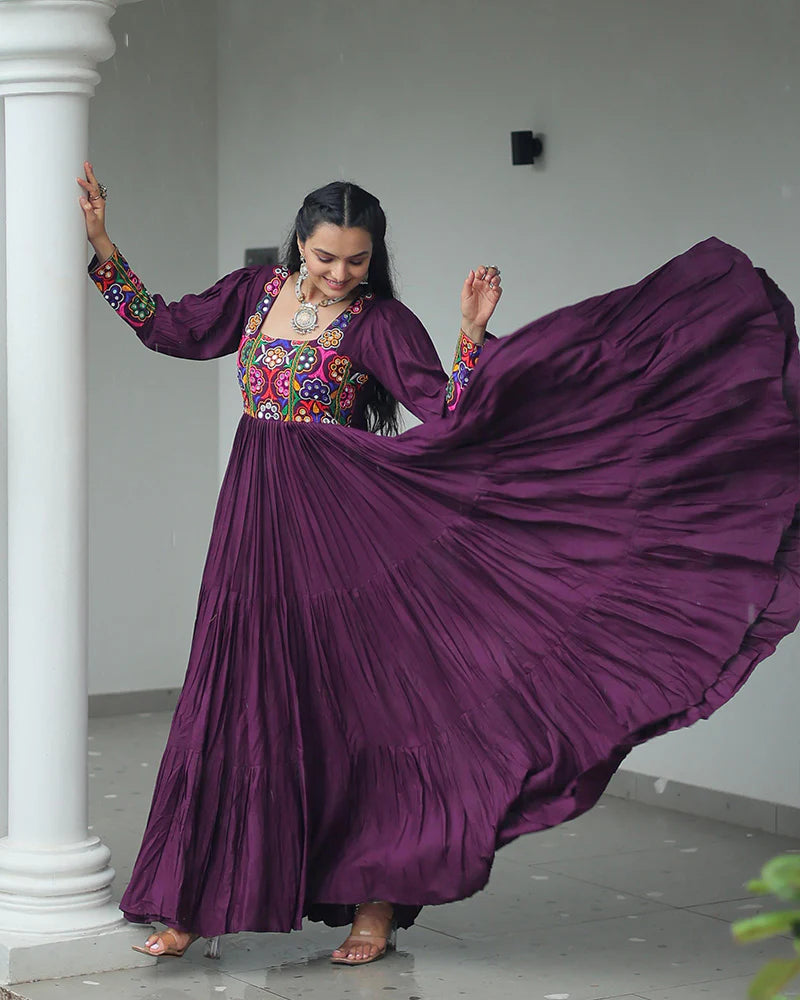 Womenline Wine Color Rayon Navratri Gown