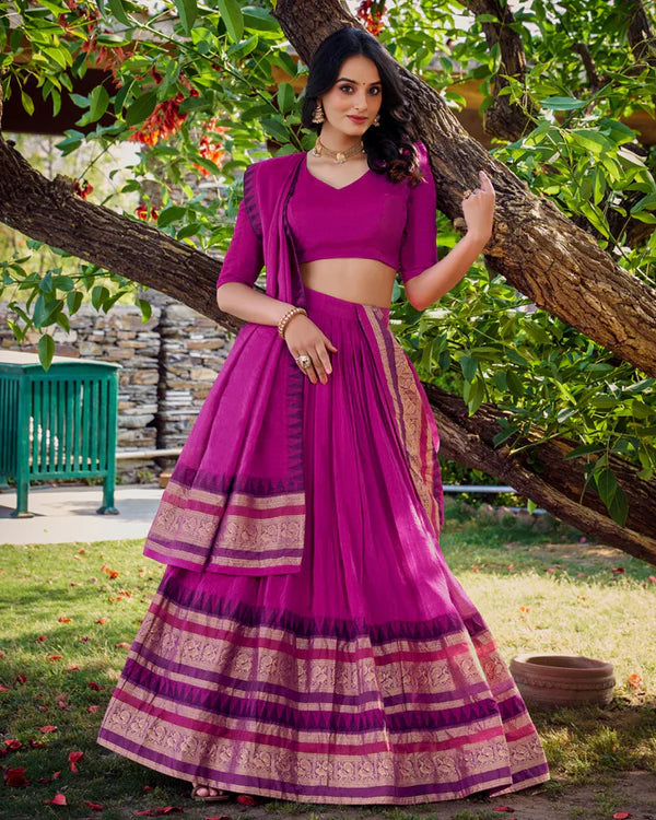 Womenline Pink Color Pure Chanderi Plain Half Saree