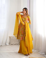 Womenline Mustard Color Roman Silk Discharge Printed Plazzo Suit