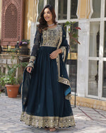 Womenline Rama Color Faux Blooming Embroidered Gown