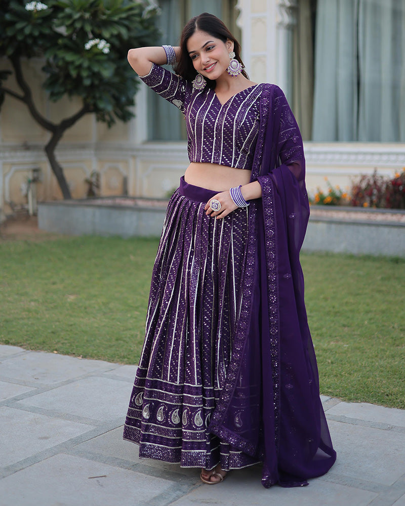 Womenline Designer Wine Color Faux Blooming Semi stitched Lehenga Choli