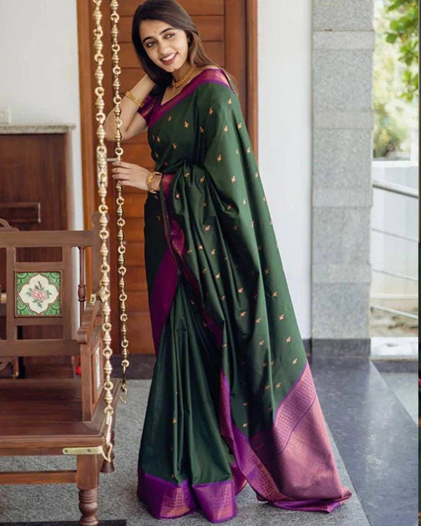 Womenline Green Color Banarasi Soft Silk Saree