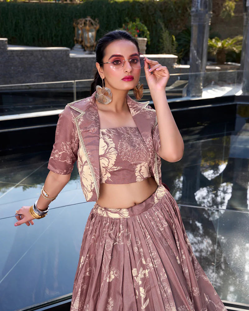 Womenline Onion Color Tussar Silk Lehenga Choli With koti