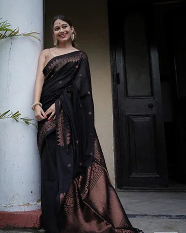 Womenline Black Color Banarasi Jacquard Soft Silk Saree