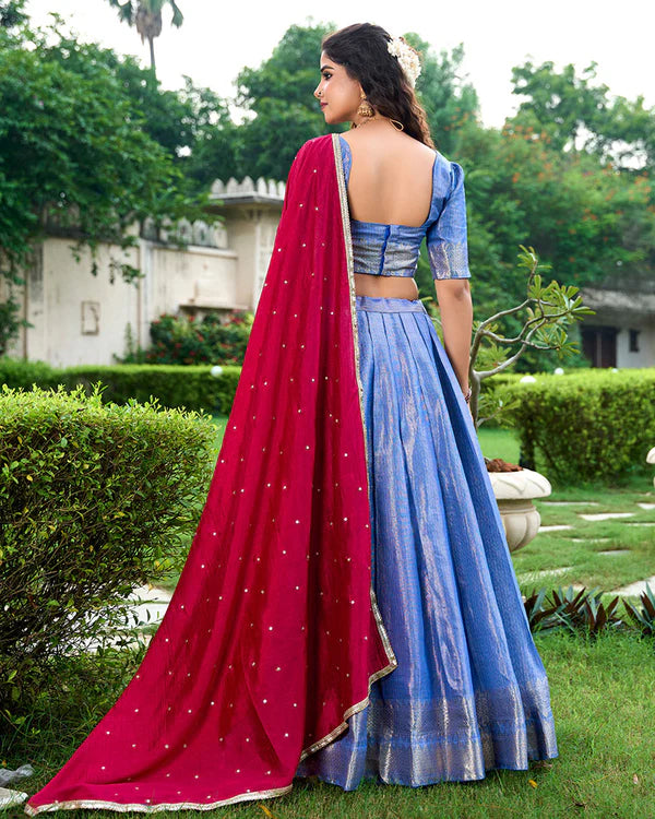 womenline Blue Color Kanchipuram Designer Half Saree