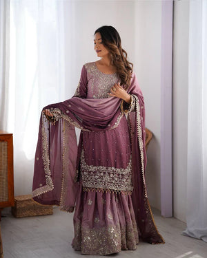 Womenline Onion Color Chinnon Sequence Work Plazzo Suit