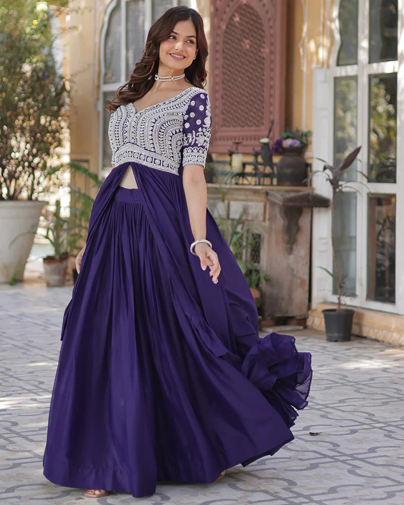 Womenline Purple Color Western Style Embroidered Lehenga Choli