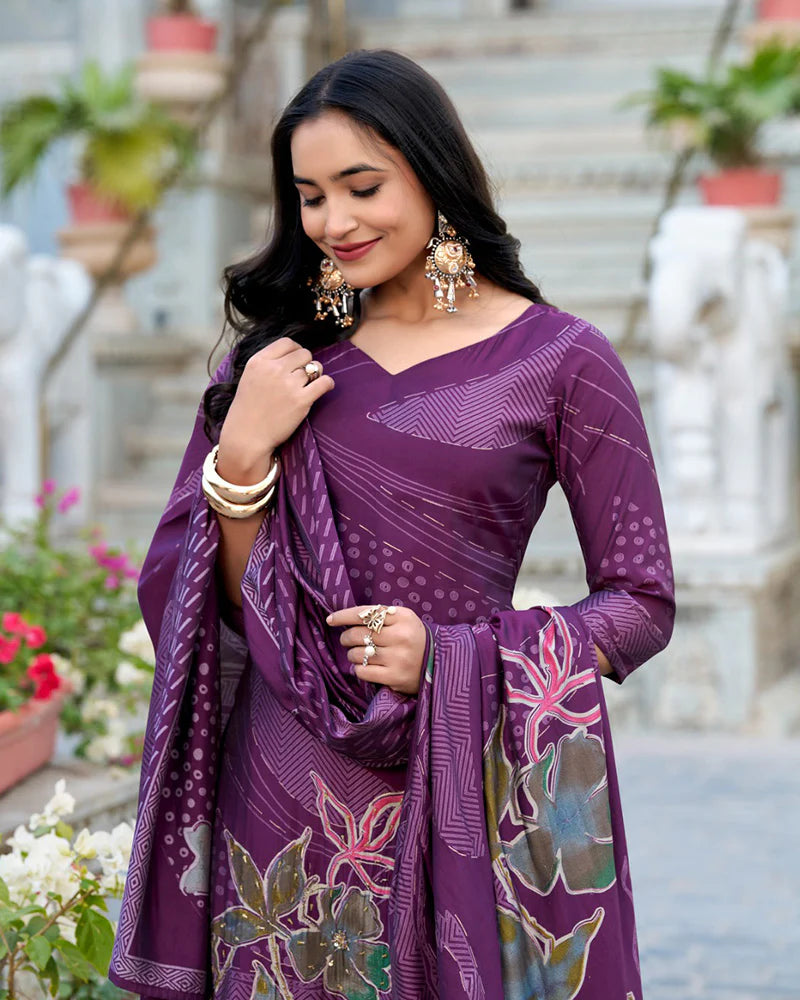 Womenline Wine Color Roman Silk Three Piece Kurti Suit