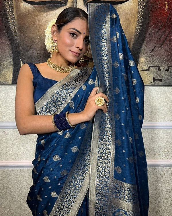 Womenline Royal Blue Color Small Butti Design Banarasi Soft Silk Saree