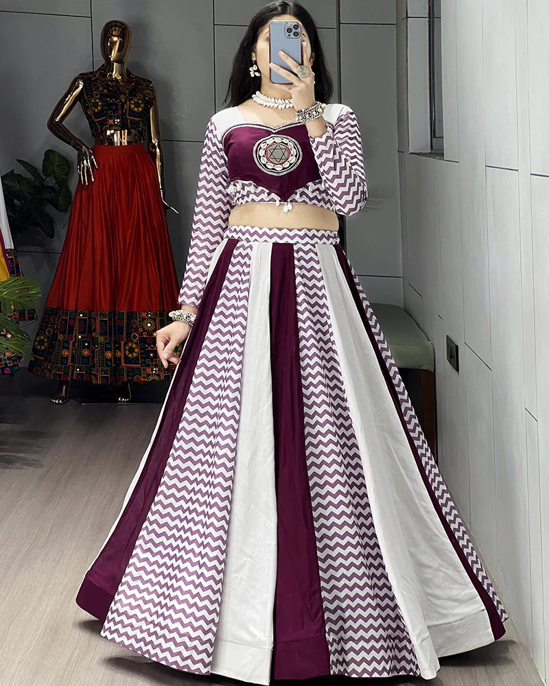 Womenline White Wine Color Pure Rayon Cotton Navratri Lehenga Choli