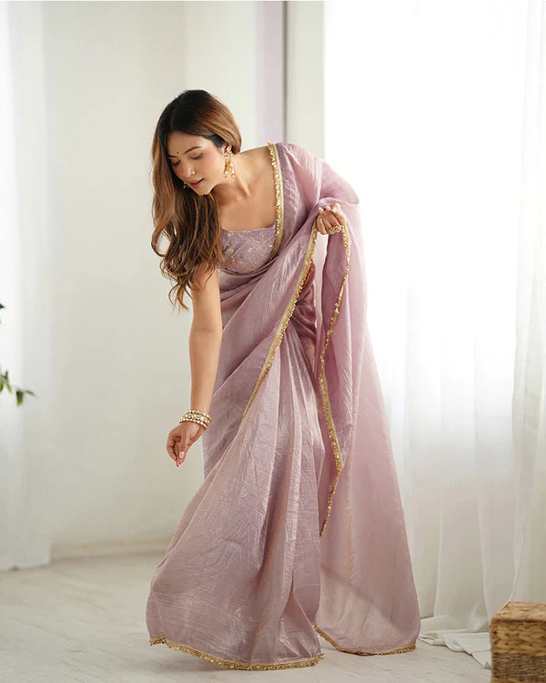 Womenline Light Dusty Mauve Color Tissue Silk Pre Saree