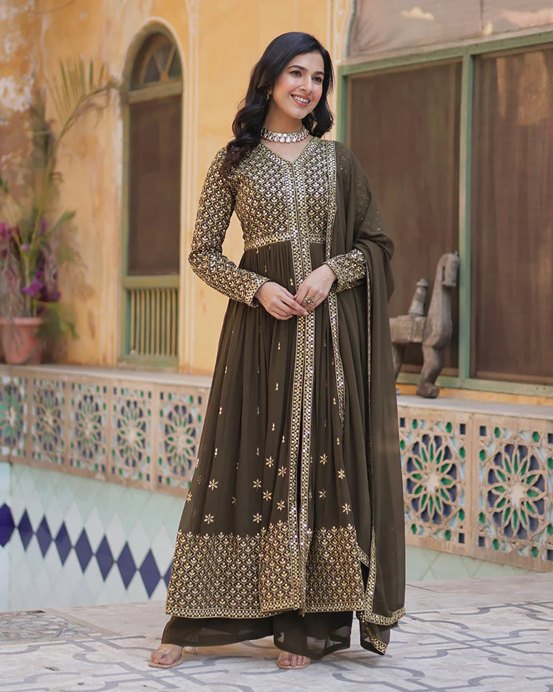 Womenline Designer Mehndi Color Three Piece Sharara Suit
