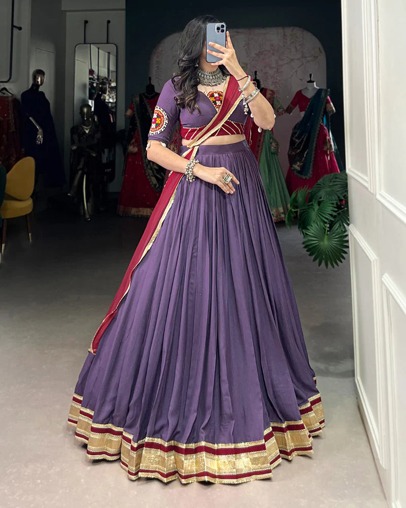 Womenline Dusty Mauve Color Rayon Navratri Lehenga Choli