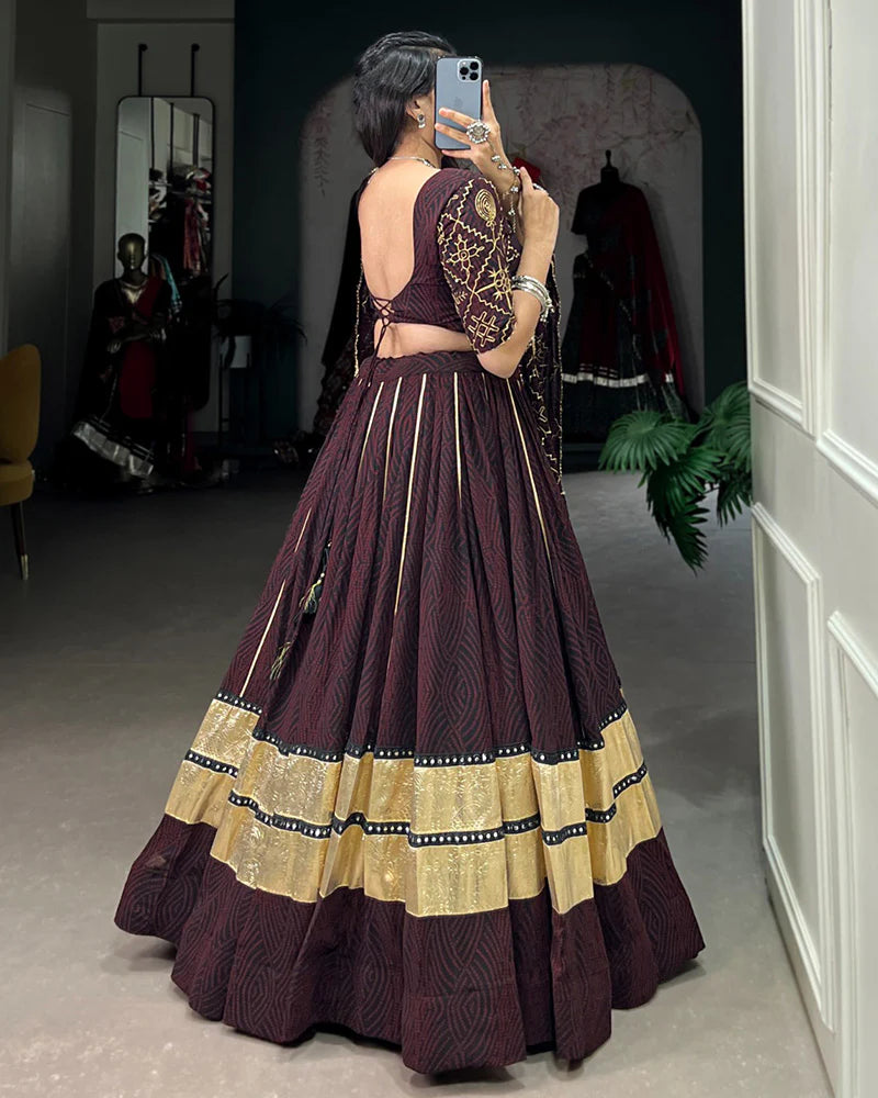 Womenline Brown Color Georgette Navratri Lehenga Choli