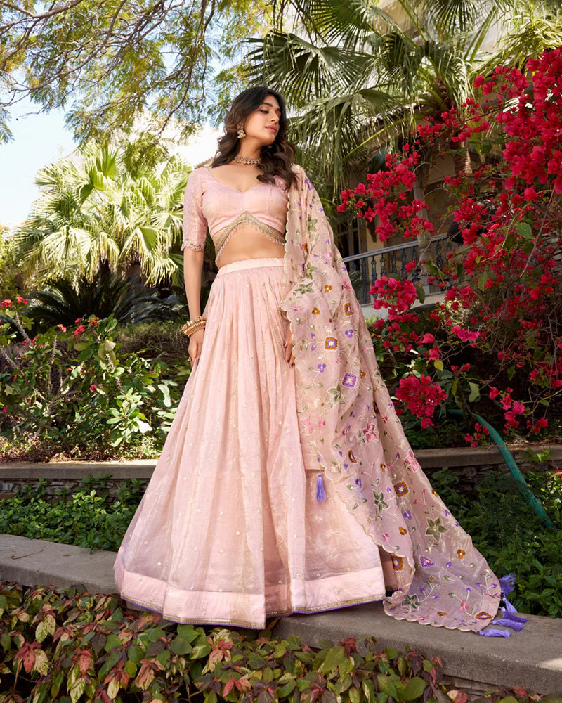 Womenline Light Pink Color Gold Crush Lehenga Choli