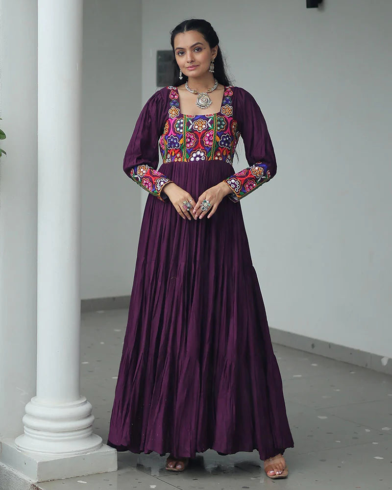 Womenline Wine Color Rayon Navratri Gown
