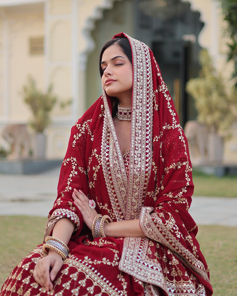 Womenline Wedding Wear Maroon Color Designer Blooming Semi stitched Lehenga Choli