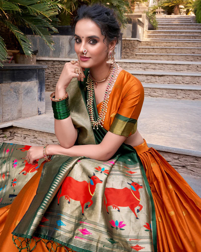 Womenline Orange Color Jacquard Silk Zari Weaving Work Lehenga Choli
