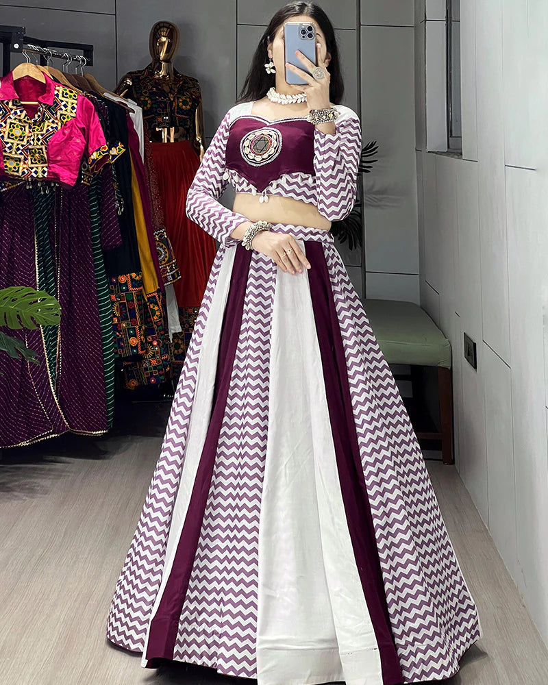 Womenline White Wine Color Pure Rayon Cotton Navratri Lehenga Choli