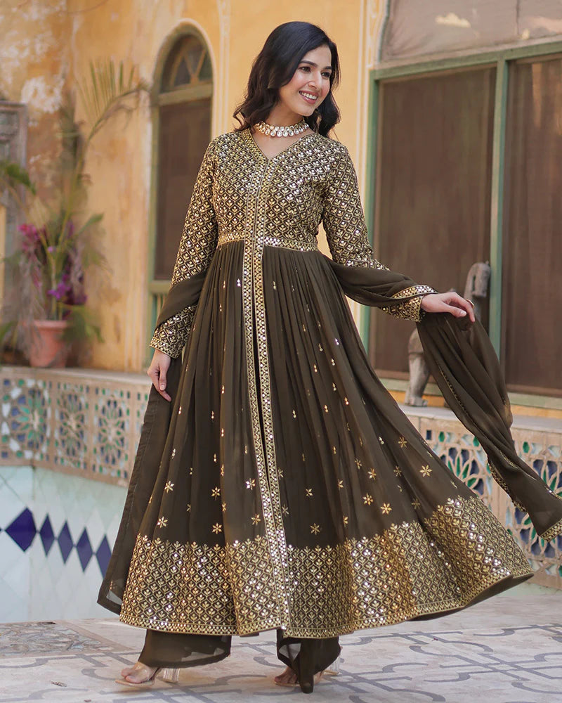 Womenline Designer Mehndi Color Three Piece Sharara Suit