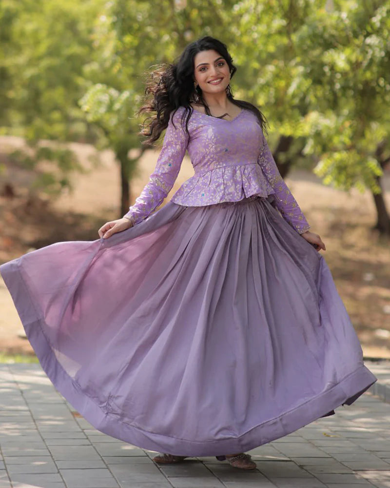 Womenline Lavender Color Vichitra Shimmer Crop Top Lehenga Choli