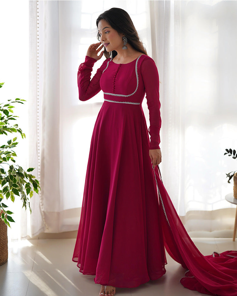 Womenline Rose Pink Color Georgette Three Piece Anarkali Suit