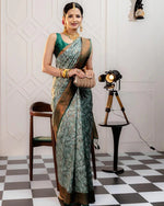 Womenline Pista Color Banarasi Jacquard Soft Silk Saree