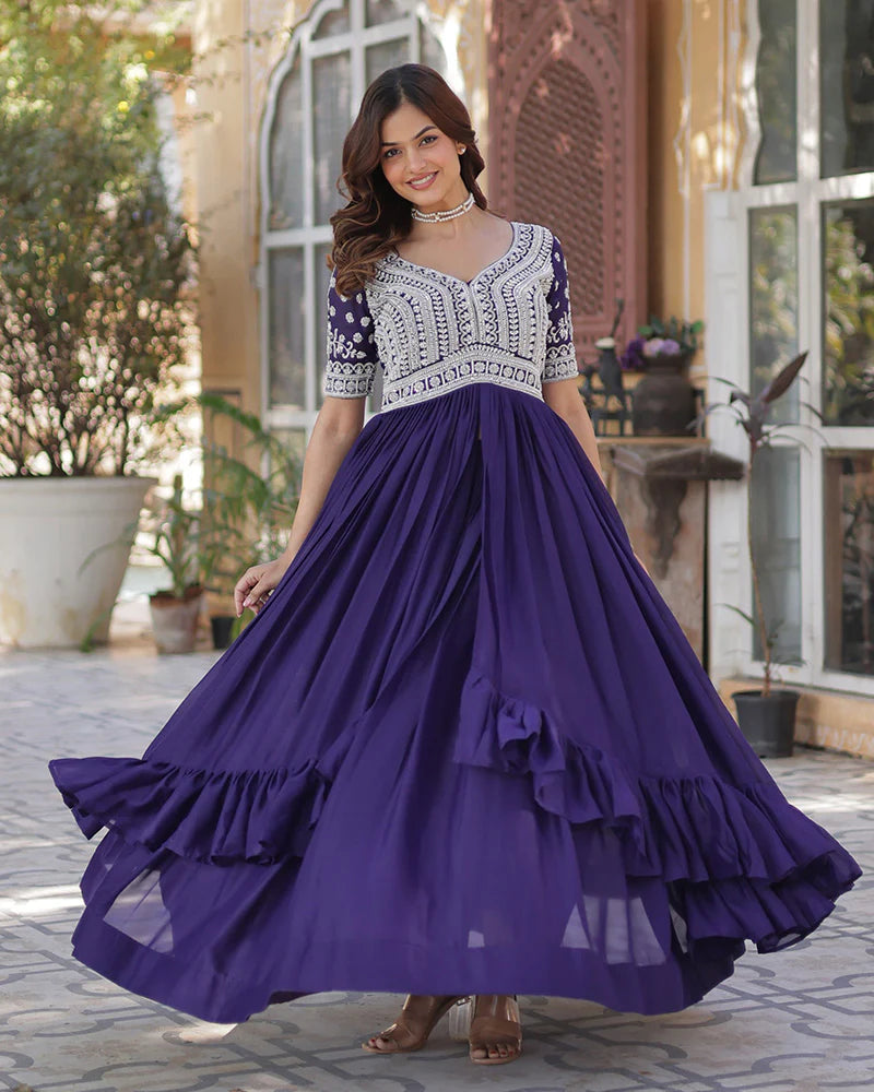 Womenline Purple Color Western Style Embroidered Lehenga Choli
