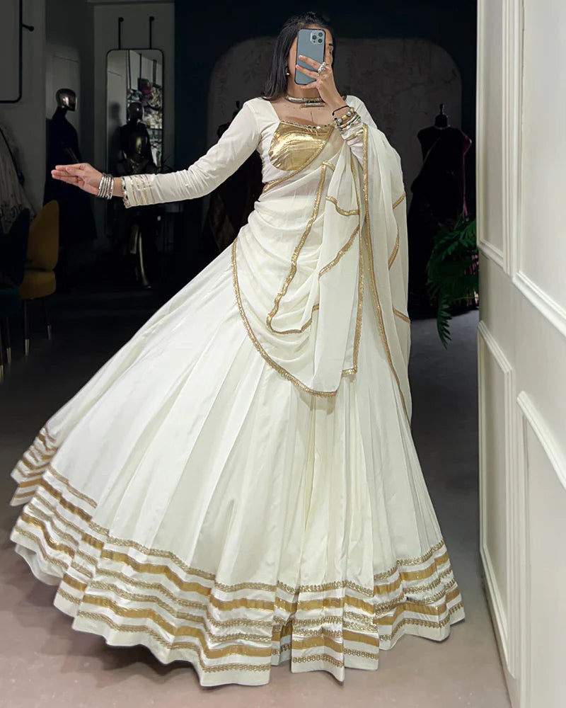 Womenline White Color Pure Rayon Navratri Lehenga Choli