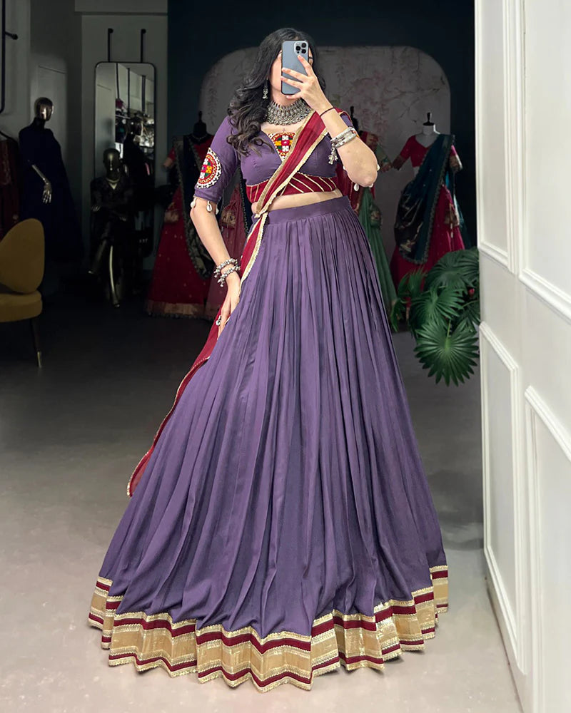 Womenline Dusty Mauve Color Rayon Navratri Lehenga Choli