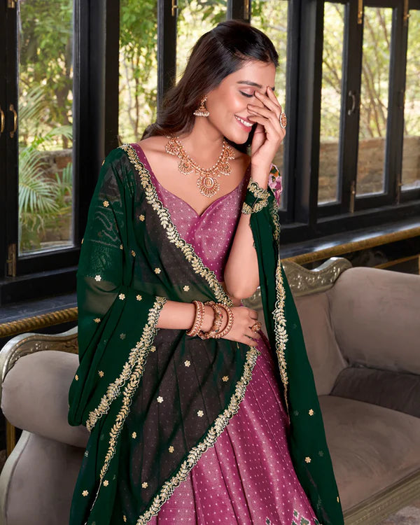 Womenline Pink Color Kanchipuram Half Saree