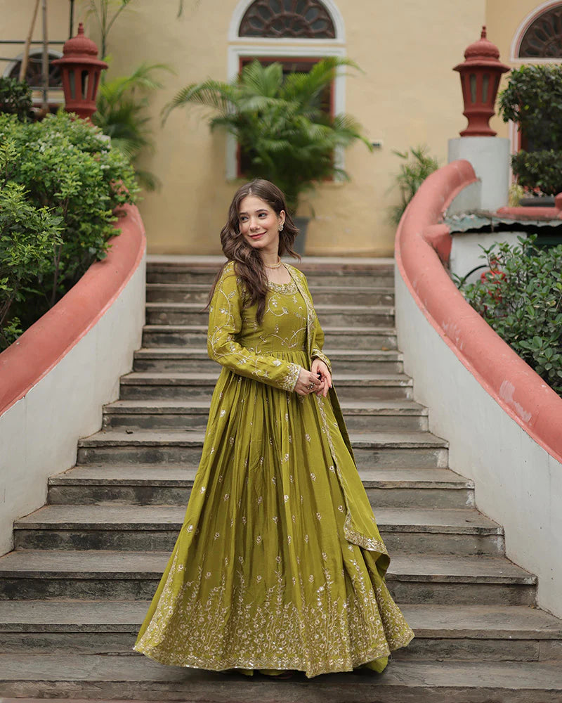 Womenline Parrot Color Designer Three Piece Sharara Suit
