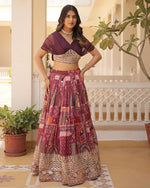 Womenline Wine Color Designer Russian Silk Embroidery Crop Top Lehenga Choli