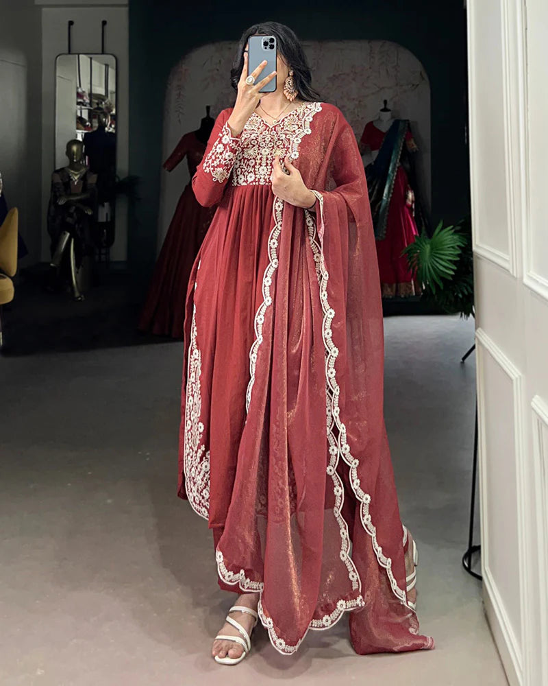 Womenline Rust Orange Color Maska Cotton Three Piece Kurti Suit