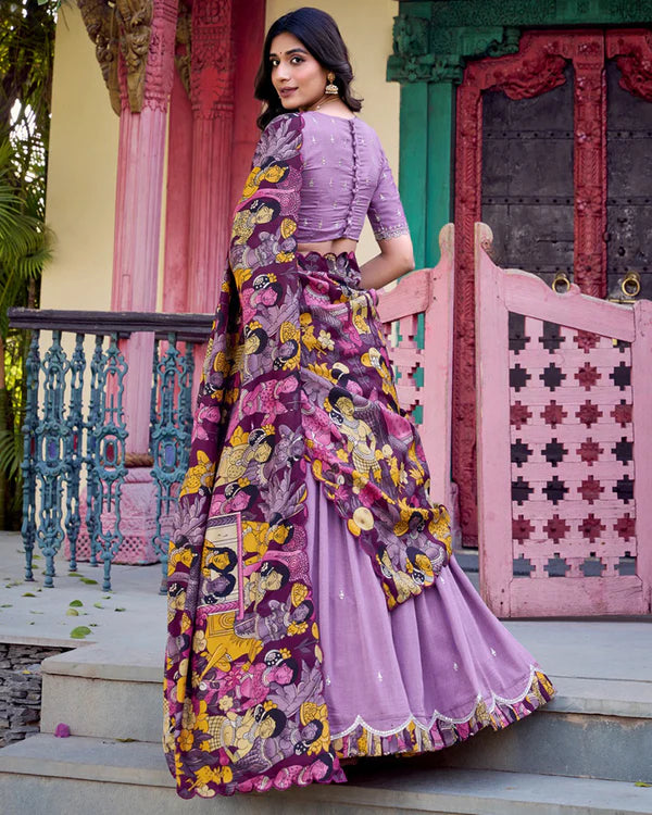Womenline Lavender Color Vichitra Silk Embroidered Half Saree