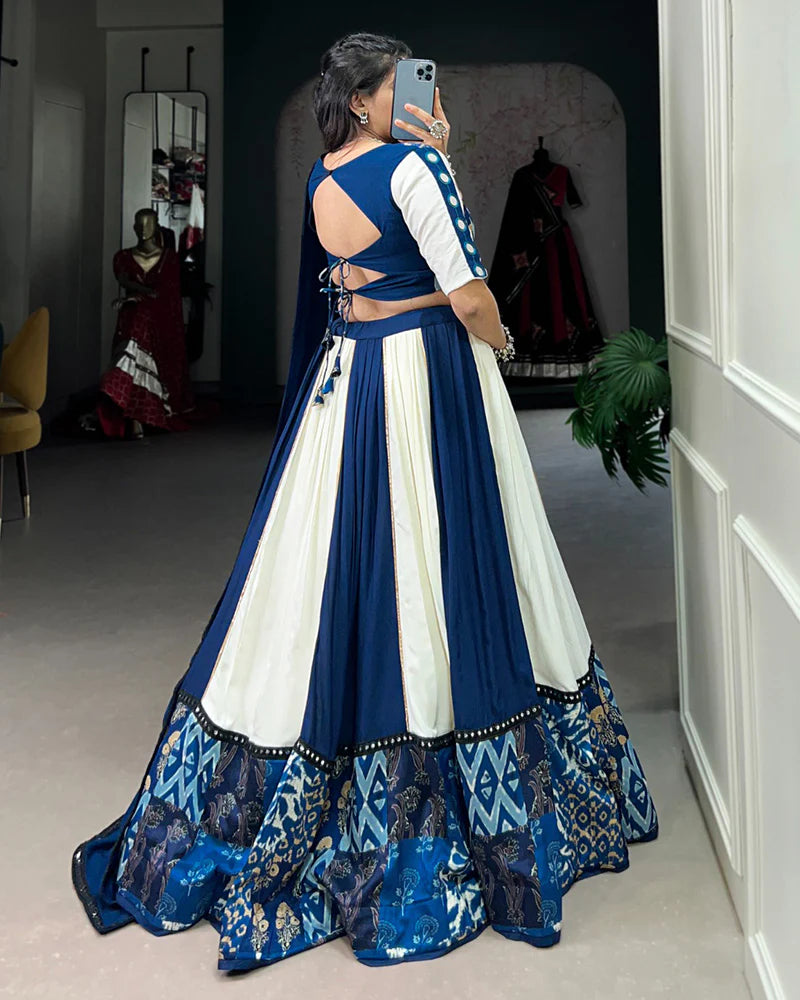 Womenline White And Blue Color Rayon Navratri Lehenga Choli