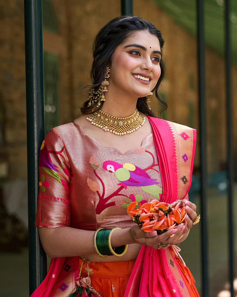 Womenline Orange Color Jacquard silk Lehenga Choli