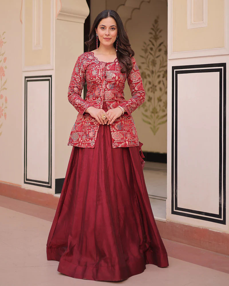 Womenline Maroon Color Western Style Shimmer Lehenga Choli
