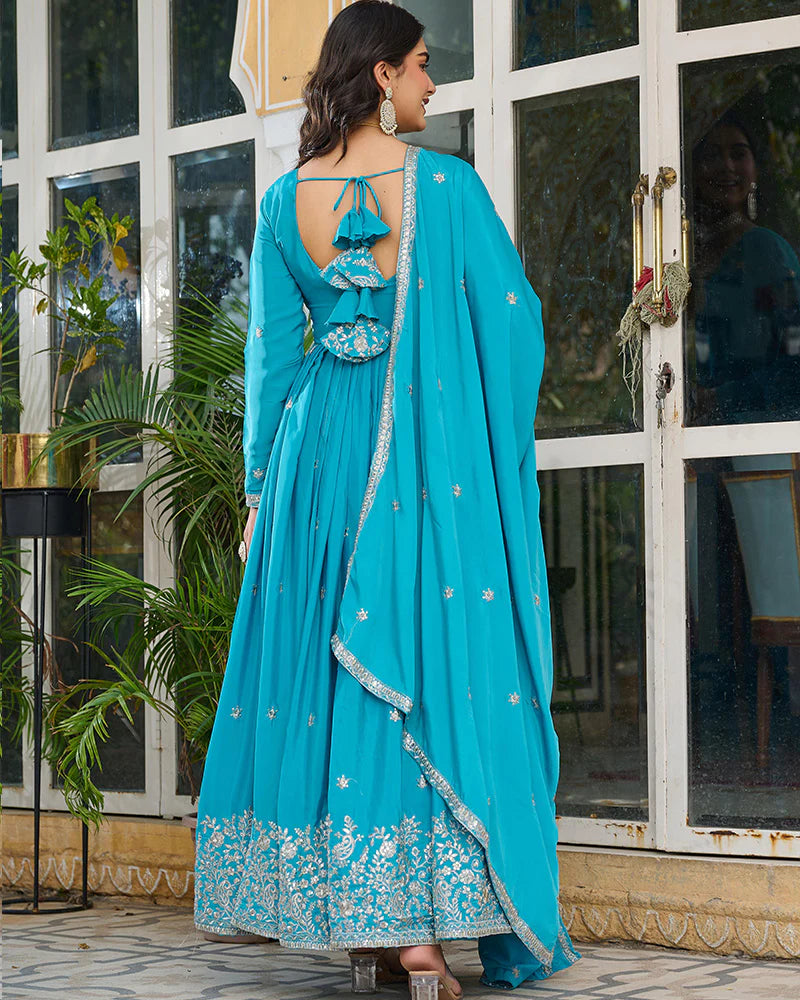 Womenline Sky Blue Color American Silk Thred with Sequnce work Gown