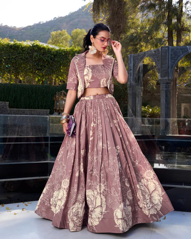 Womenline Onion Color Tussar Silk Lehenga Choli With koti