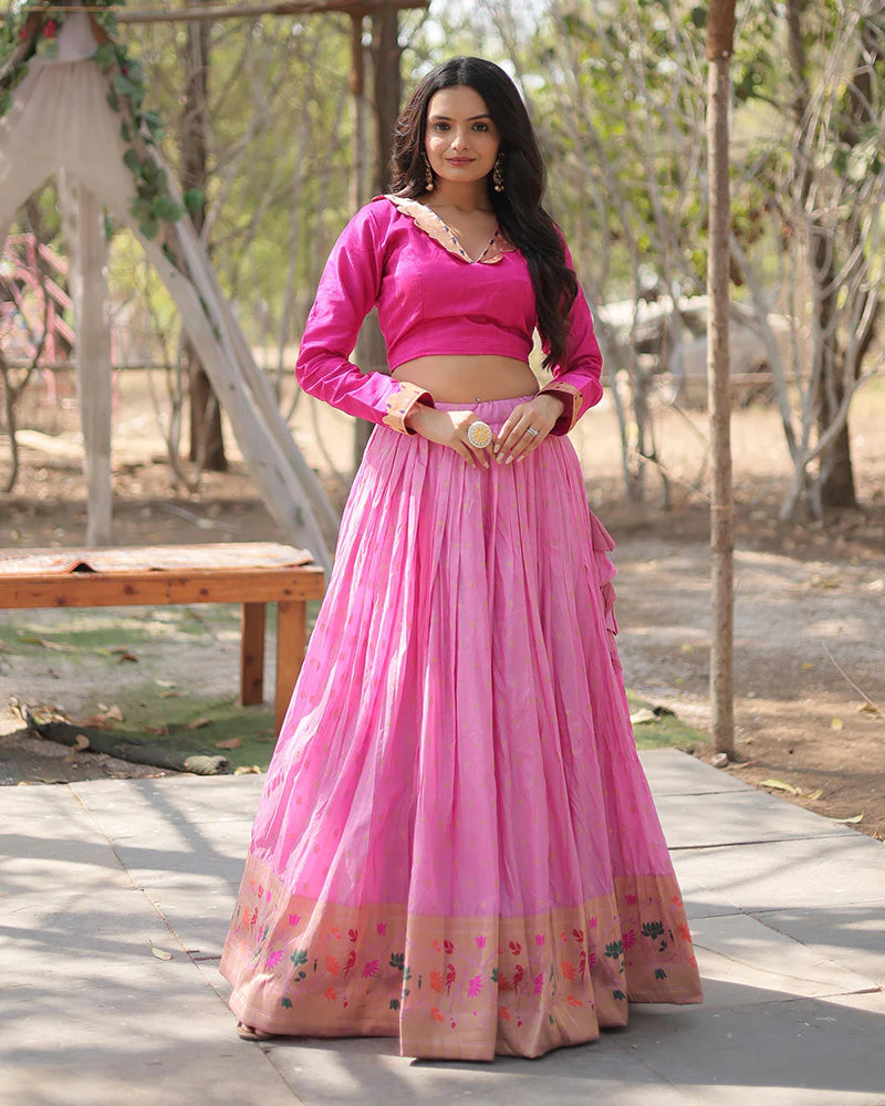 Womenline Pink Color Dyable Jacquard Full Stitched Lehenga Choli