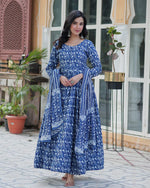 Womenline Blue Color Printed Pure Cotton Three Piece Kurti Suit
