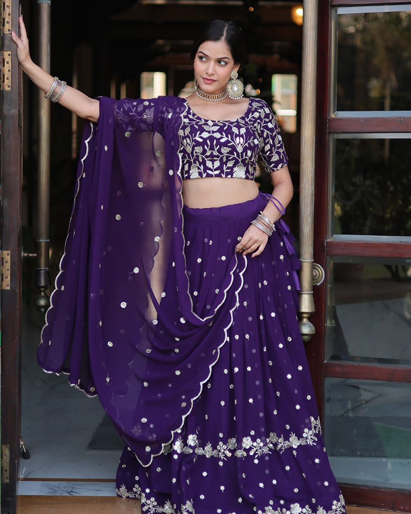 Womenline Heavy Designer Dark Purple Color Blooming Lehenga Choli