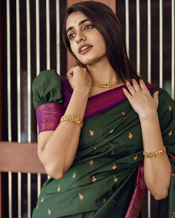 Womenline Green Color Banarasi Soft Silk Saree