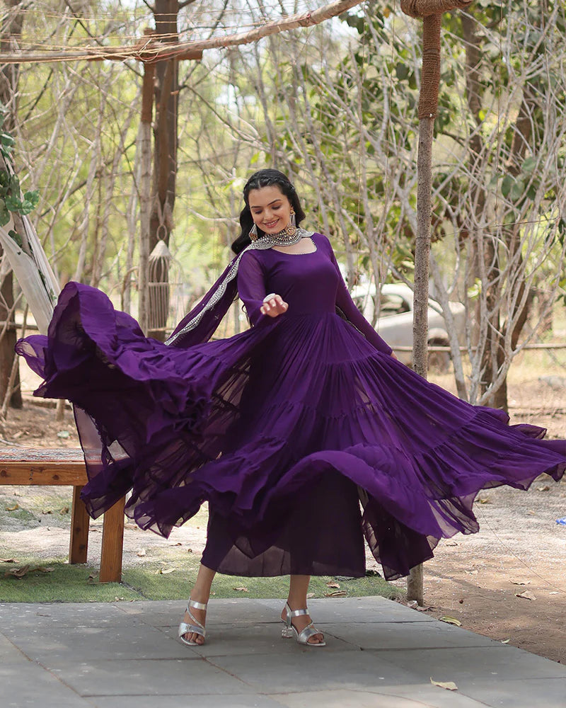 Womenline Purple Color Designer Embroidered Gown With Dupatta