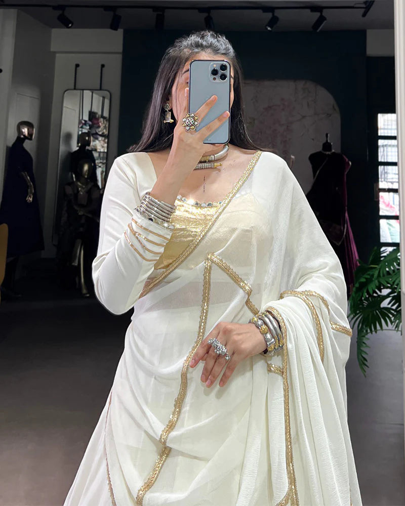 Womenline White Color Pure Rayon Navratri Lehenga Choli